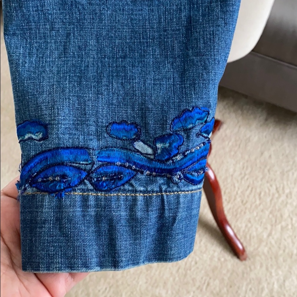 Chico’s Embroidered Patchwork Denim Jacket Euc - image 6